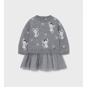 Mayoral 12 month Gray Sweater Dress with Mouse Design